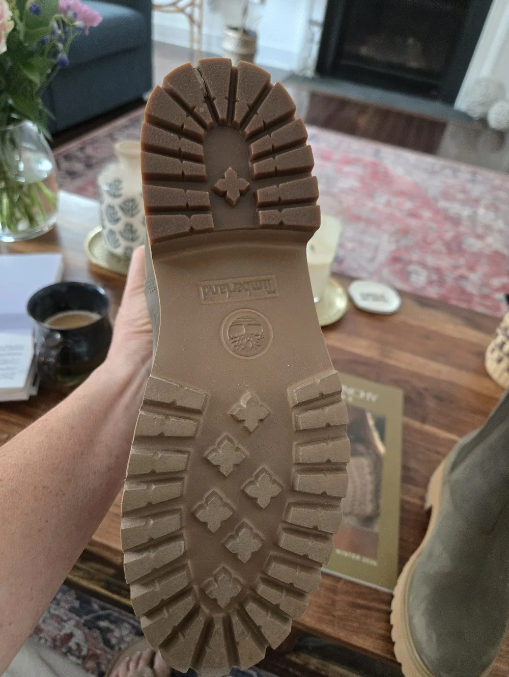 Timberland Brown Taupe Leather Platform Chelsea Boots 7 Like New - Picture 7 of 11